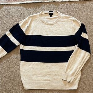 J. Crew Light Tan and Navy Stripe Cotton Sweater